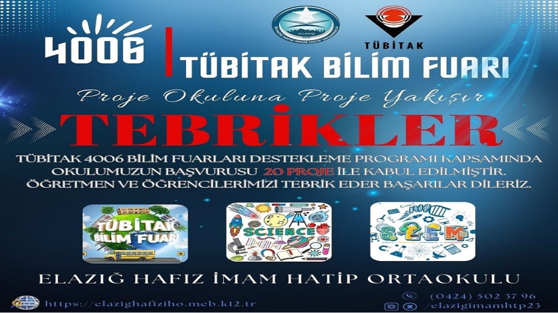 TÜBİTAK 4006 BİLİM FUARI DESTEKLEME PROGRAMI BAŞVURUMUZ 20 PROJE İLE ONAYLANDI